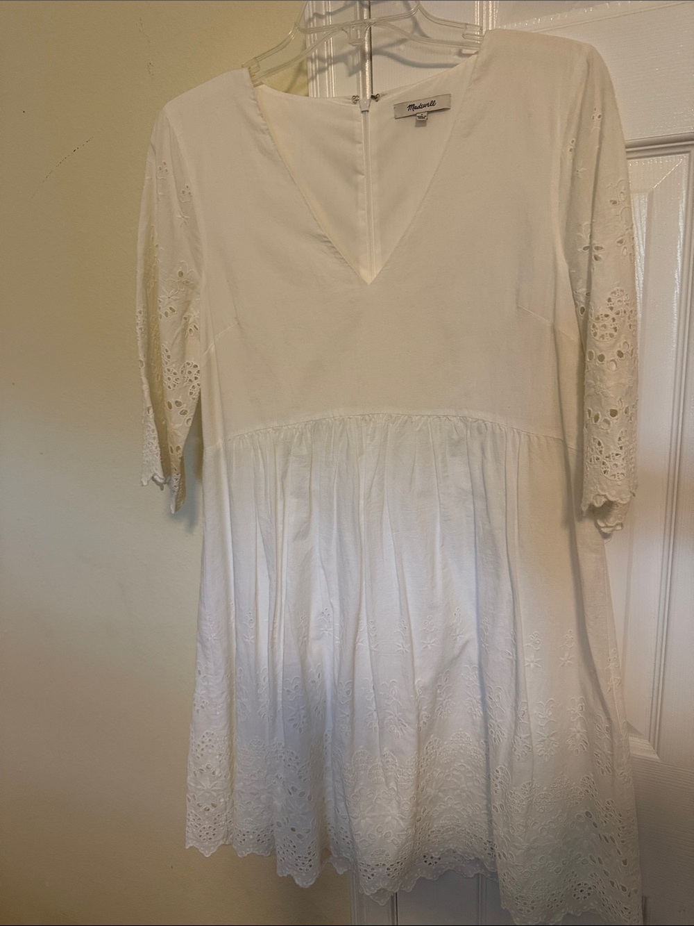 Madewell White Eyelet V-Neck Tiered Dress